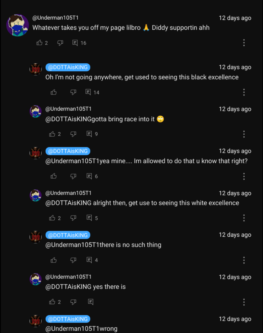 King Dotta comment thread about black excellence, white excellence, and Diddy