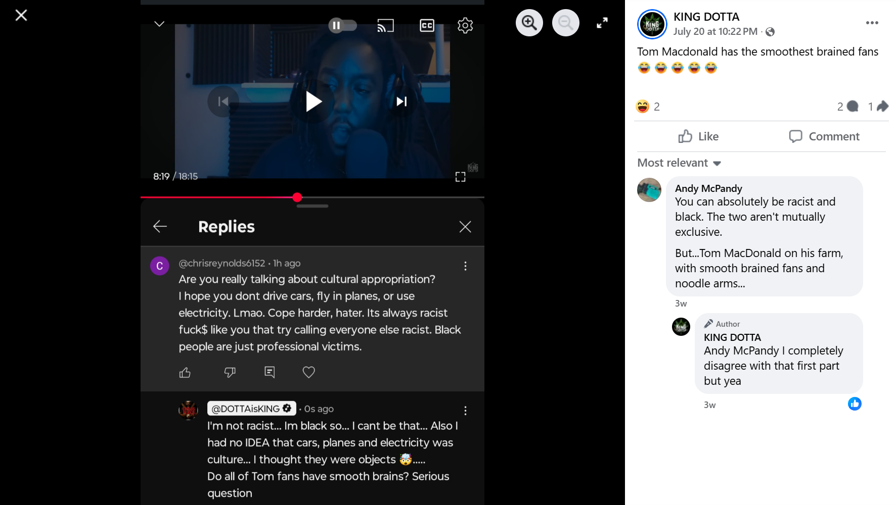 King Dotta comment claiming he cannot be racist because he is Black