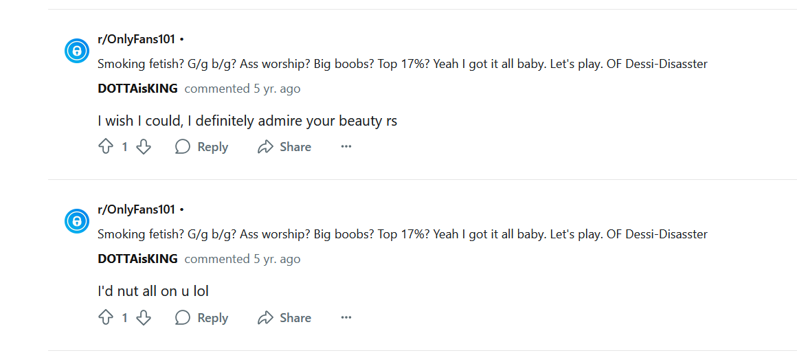King Dotta Reddit comments on r/OnlyFans101 under username DOTTAisKING